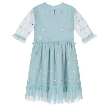 Girls Aqua Hearts Tulle Dress