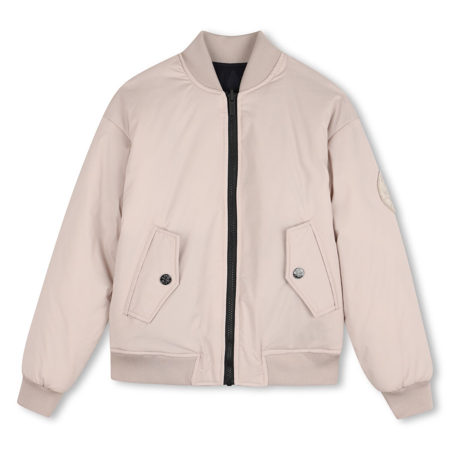 Boys Beige & Navy Blue Logo Reversible Jacket, 1, hi-res