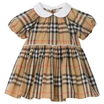 Baby Girls Beige Check Dress Set