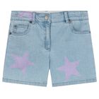 Girls Blue Denim Star Shorts, 1, hi-res