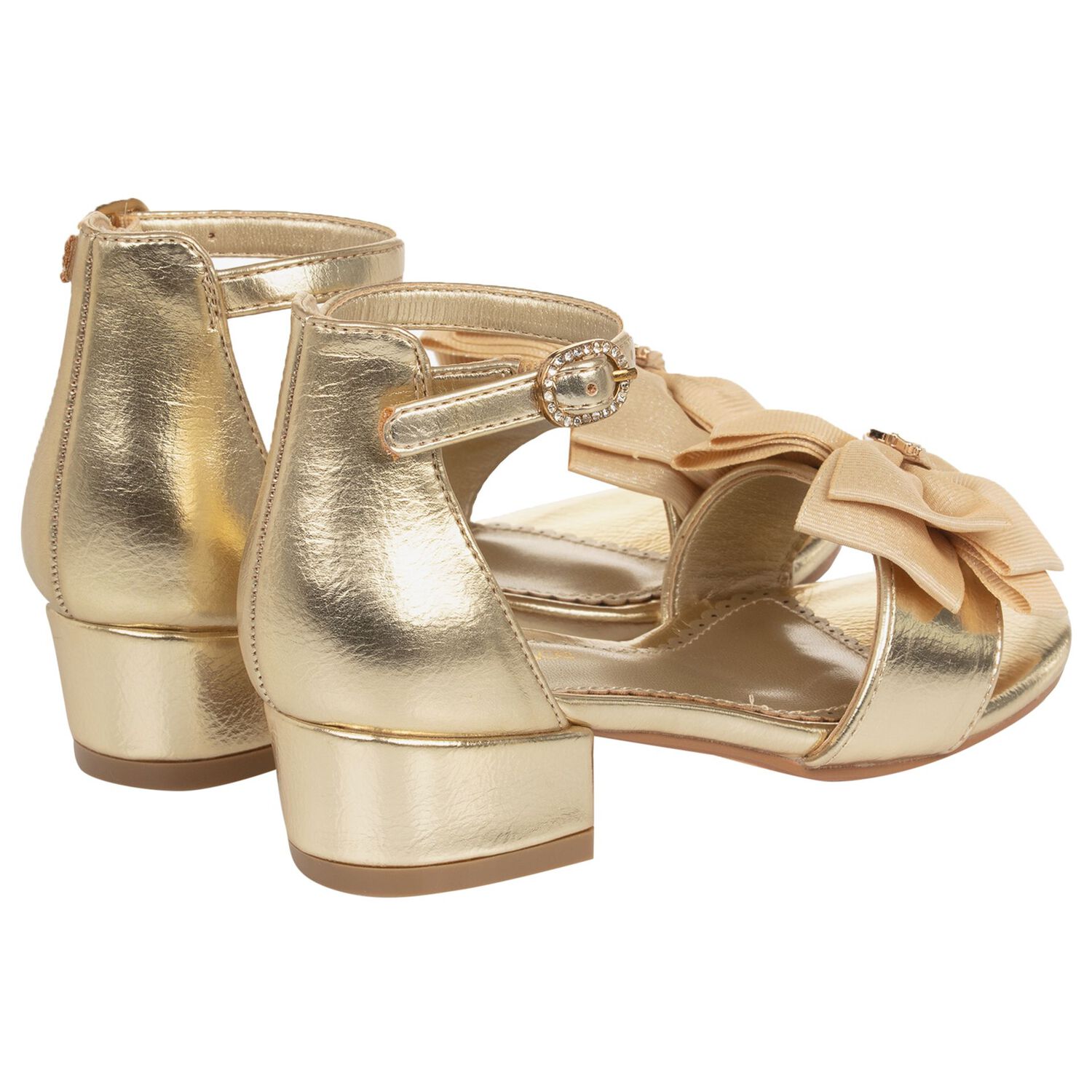 Girls Gold Bow Sandals, 1, hi-res