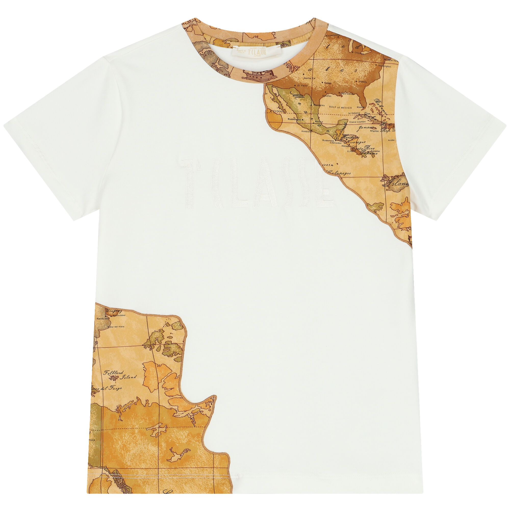 Alviero Martini Boys Ivory Beige Geo Map Logo T Shirt Junior Couture UAE