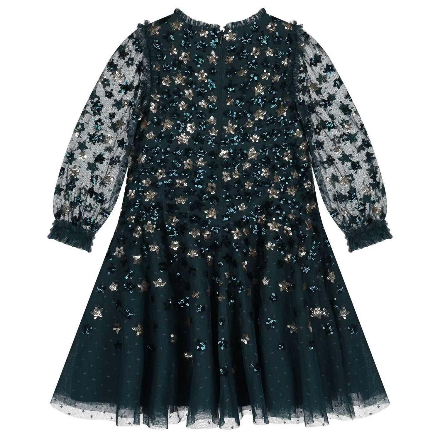 Girls Green Sequin Tulle Dress, 1, hi-res