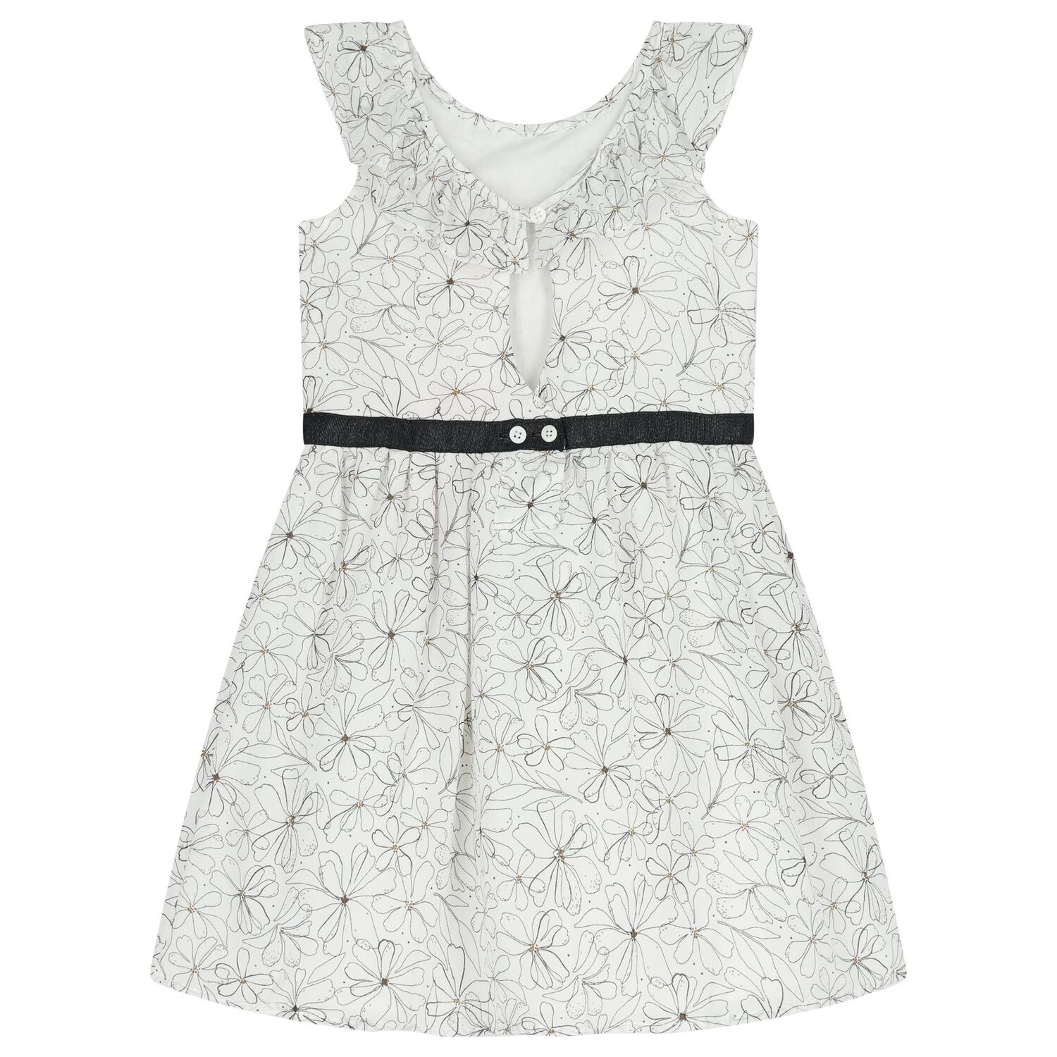 فستان بنات بطبعة الزهور باللون الأبيض, 1, hi-res