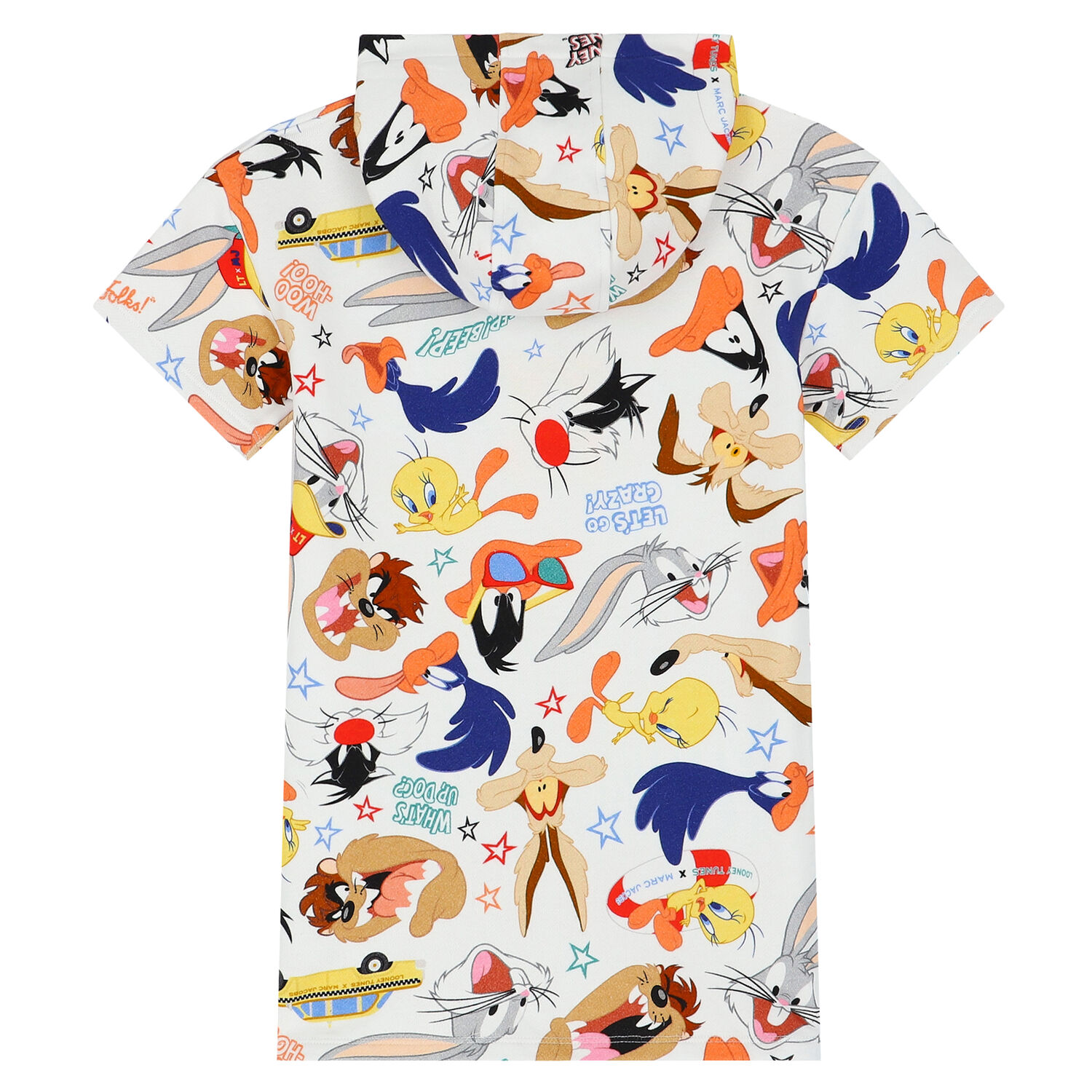 Girls White Looney Tunes Hooded Dress, 1, hi-res