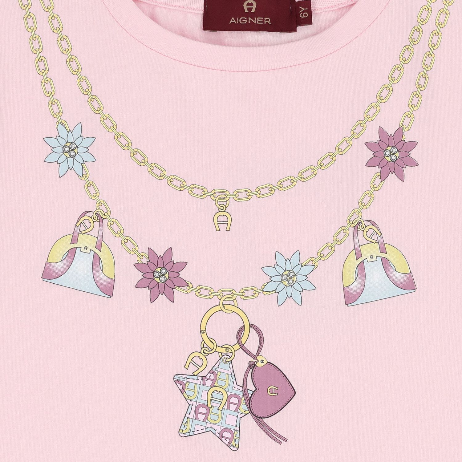 Girls Pink Necklace Logo T-Shirt, 2, hi-res