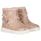 Younger Girls Gold Faux Fur Boots, 1, hi-res
