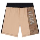 Boys Black & Beige Geo Map Shorts Set, 1, hi-res