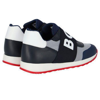 Boys Navy Blue & White Logo Trainers