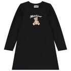 Girls Black Teddy Bear Logo Dress, 2, hi-res