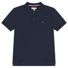 Boys Navy Blue Logo Polo Shirt, 1, hi-res