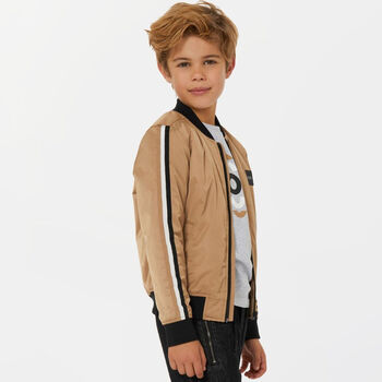 Boys Beige Logo Bomber Jacket