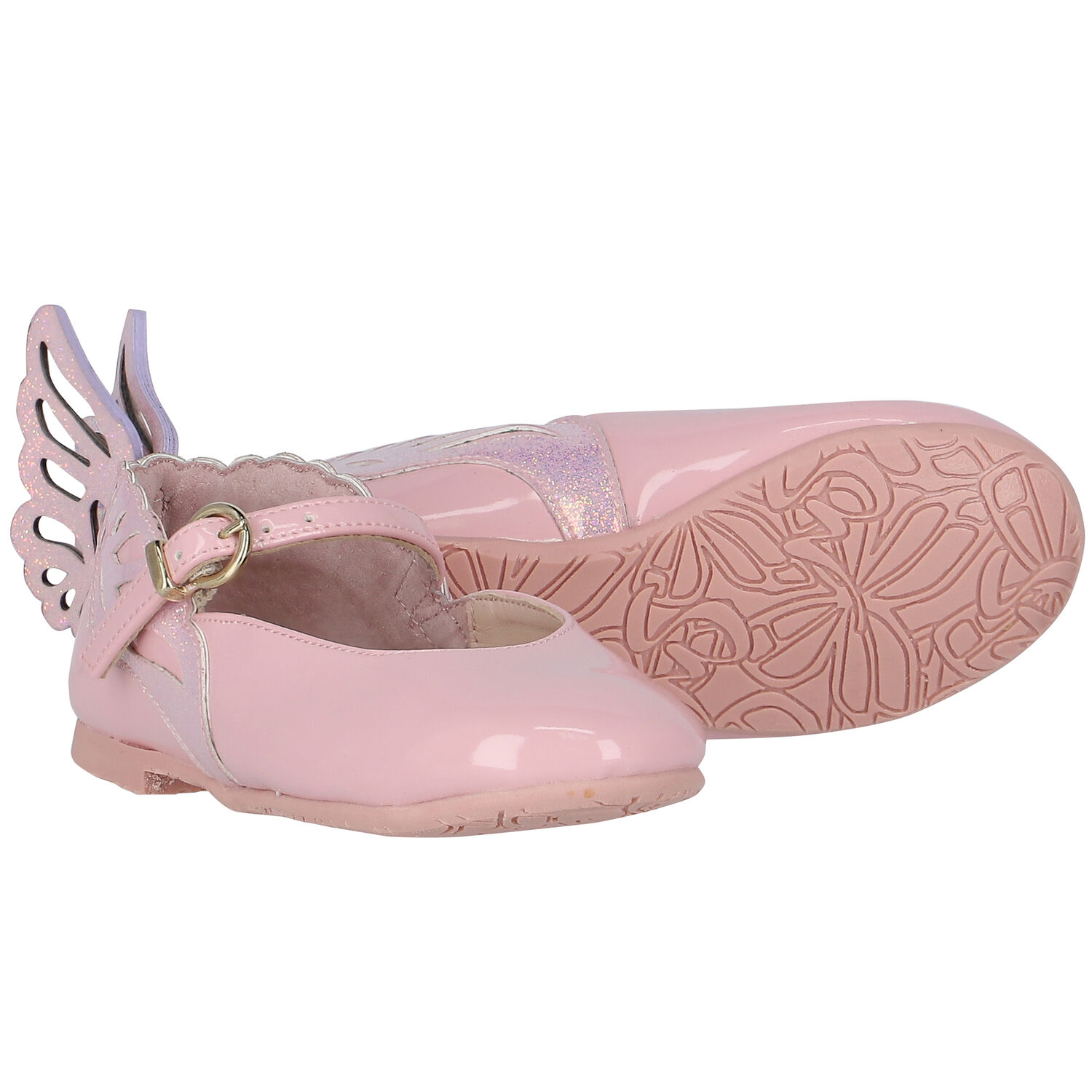 Girls Pink Butterfly Leather Shoes, 1, hi-res image number null