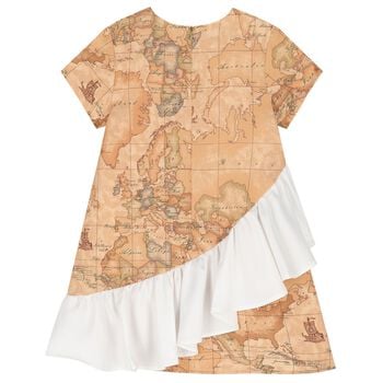 Girls Beige Logo Geo Map Dress