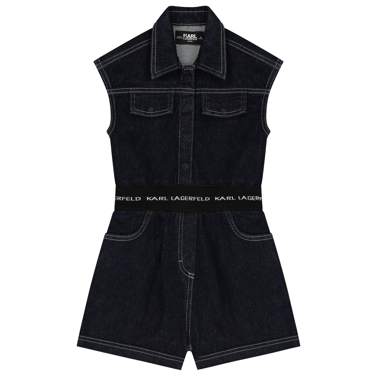 Girls Blue Logo Denim Playsuit, 1, hi-res image number null