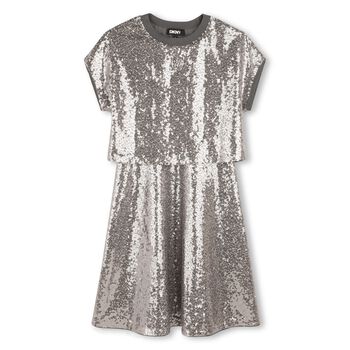 Girls Silver Sequin Dress
