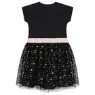 Girls Black Logo Sequin Dress, 2, hi-res