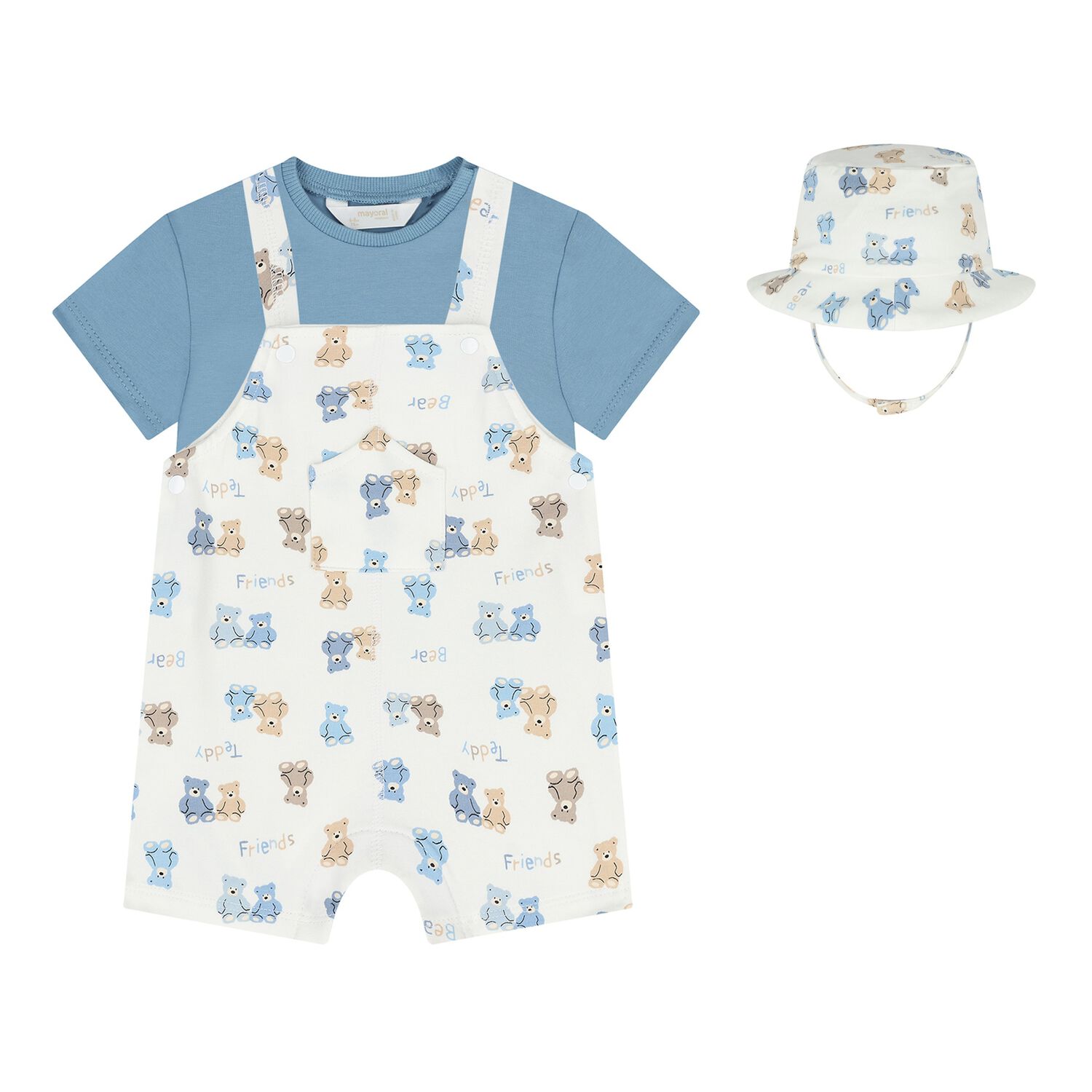 Baby Boys Blue & White Dungaree Set, 2, hi-res