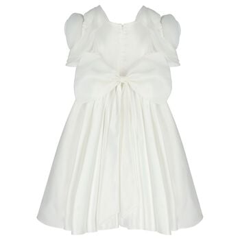 Girls White 3D Rose Sleeve Tulle Dress