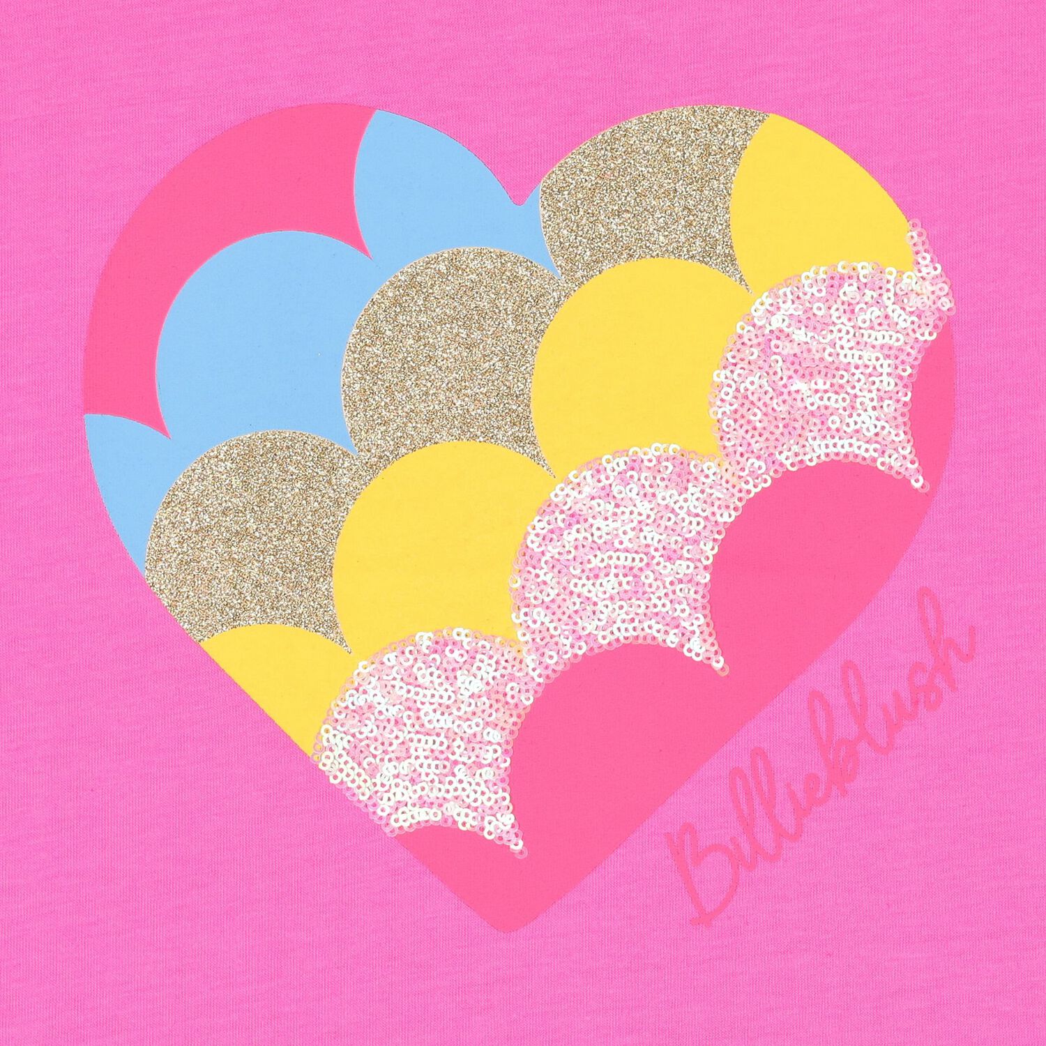 Girls Pink Logo Heart Sequin T-Shirt, 1, hi-res