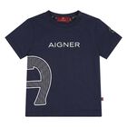 Younger Boys Navy Blue Logo T-Shirt, 3, hi-res