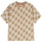 Boys Beige & White Check Logo T-Shirt, 1, hi-res