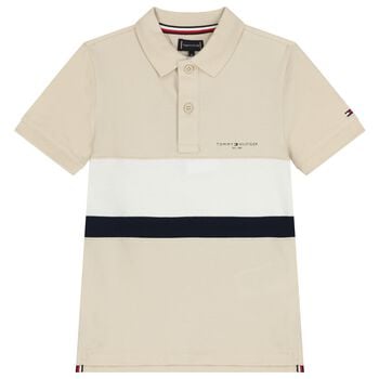 Boys Beige Logo Polo Shirt
