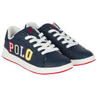 Boys Navy Blue Logo Trainers, 2, hi-res
