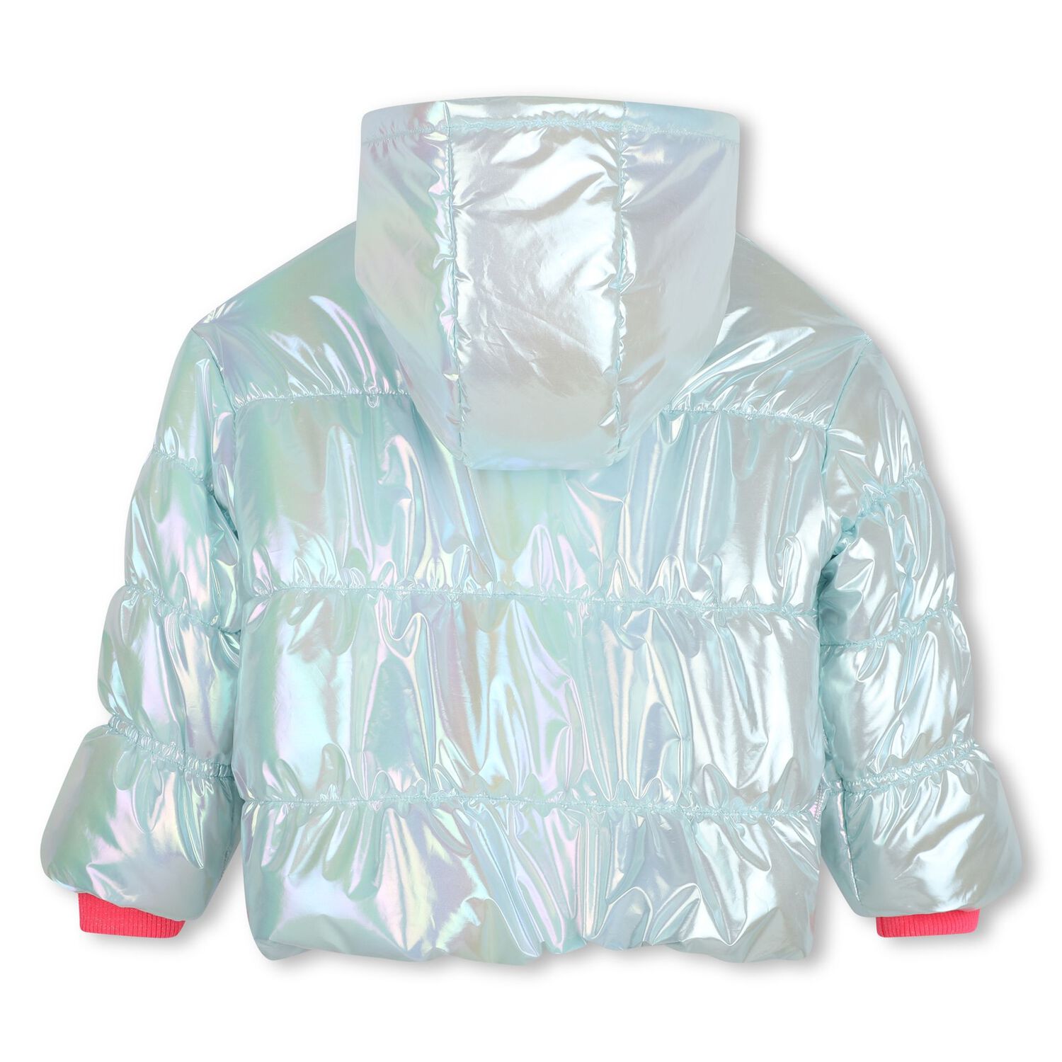 Girls Silver Iridescent Heart Puffer Jacket, 1, hi-res