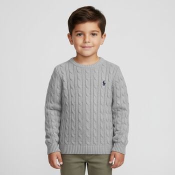 Grey Logo Cable Knit Jumper