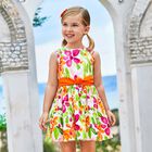 Girls Green, Orange & Pink Floral Satin Dress, 1, hi-res