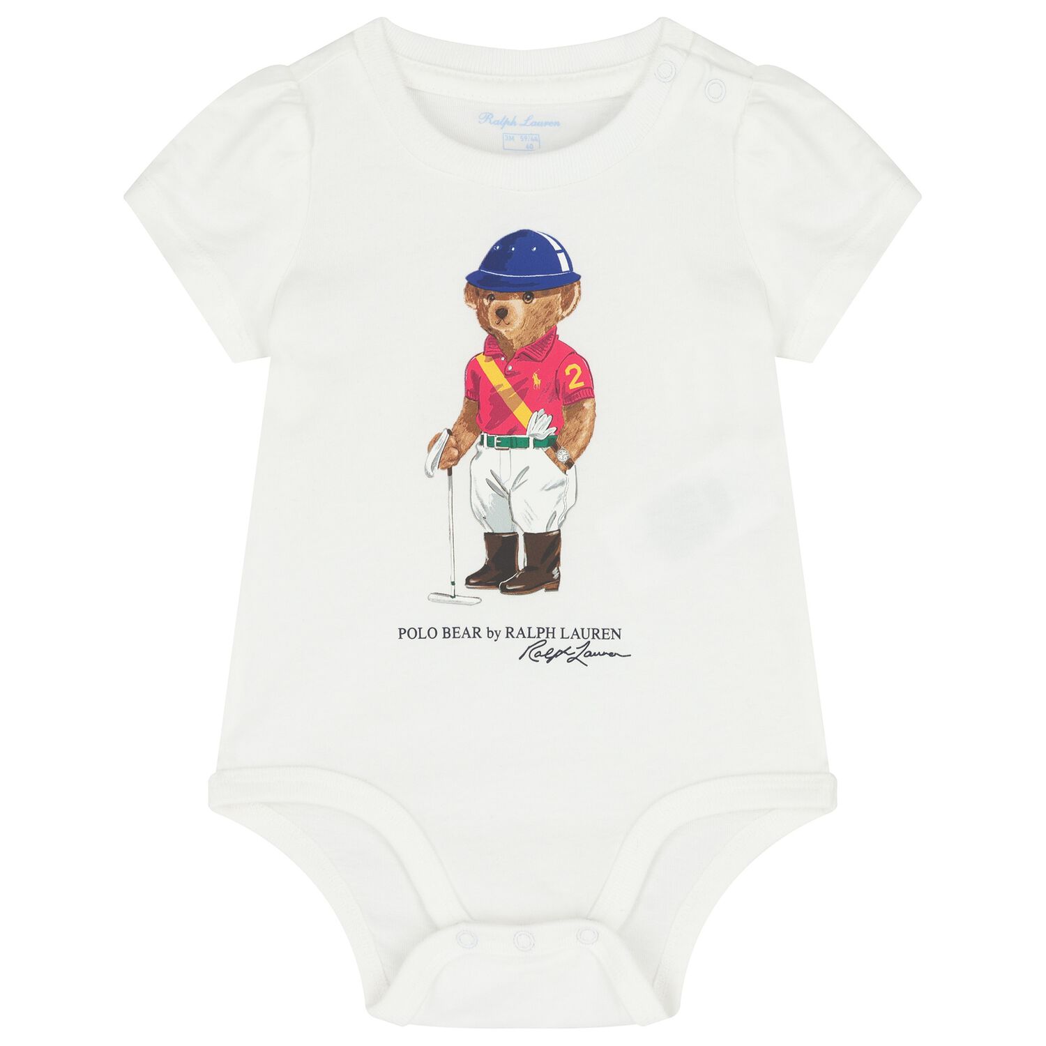 Baby Girls White Polo Bear Bodysuit, 1, hi-res