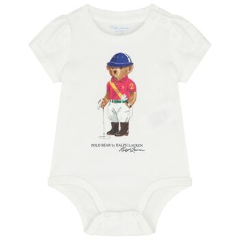 Baby Girls White Polo Bear Bodysuit