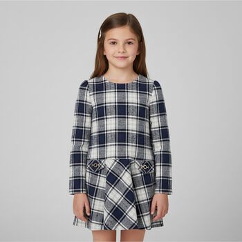 Girls Grey & Blue Check Dress