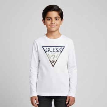 Boys White Logo Long Sleeve Top