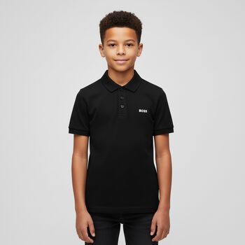 Boys Black Logo Polo Shirt, 1 Boys Black Logo Polo Shirt