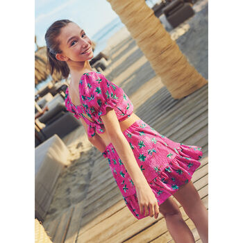 Girls Pink Palm Tree Skirt Set