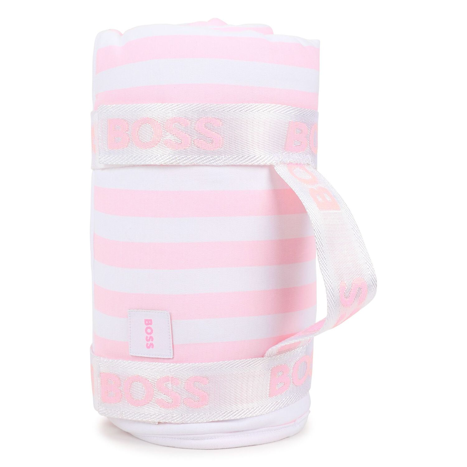 Baby Girls White & Pink Striped Logo Blanket , 2, hi-res