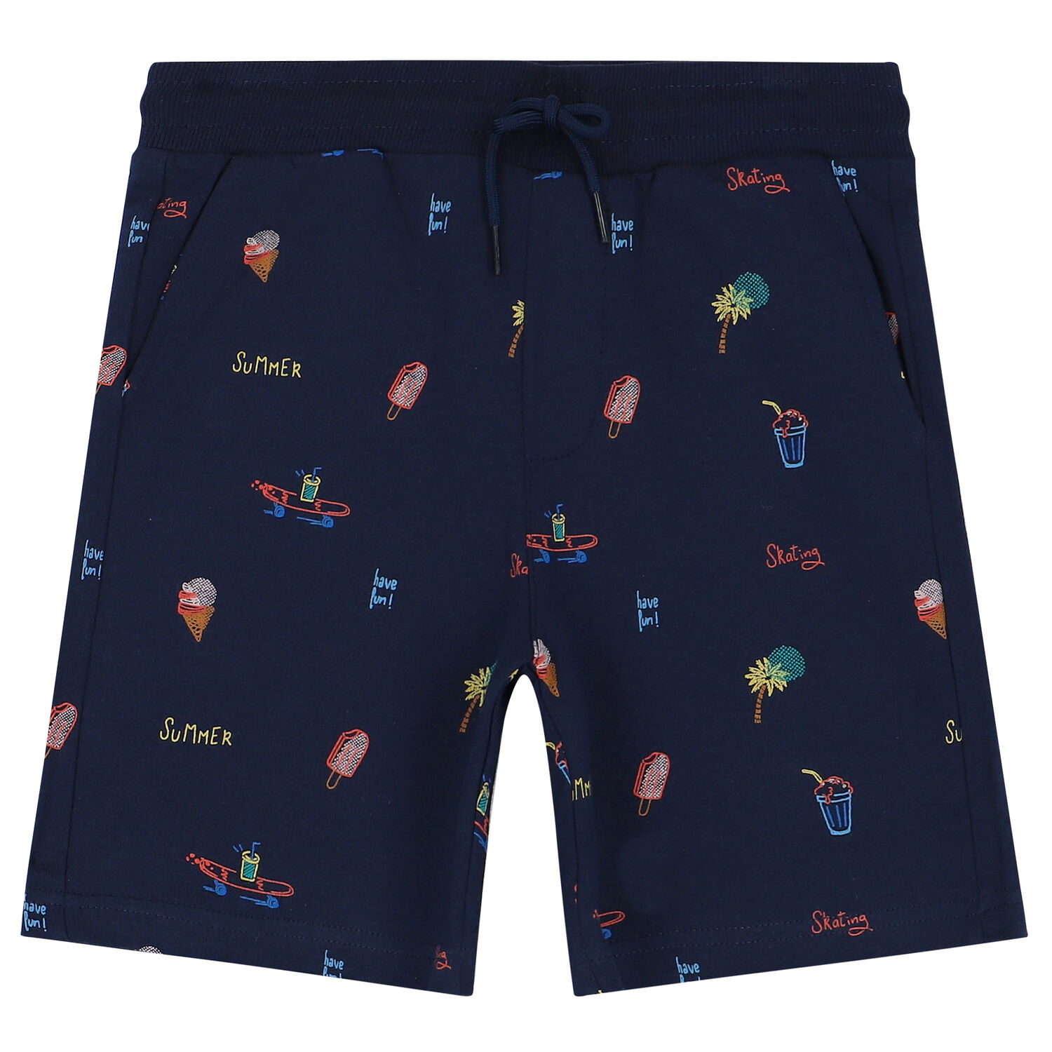 Boys Orange & Navy Skateboard Shorts Set, 2, hi-res