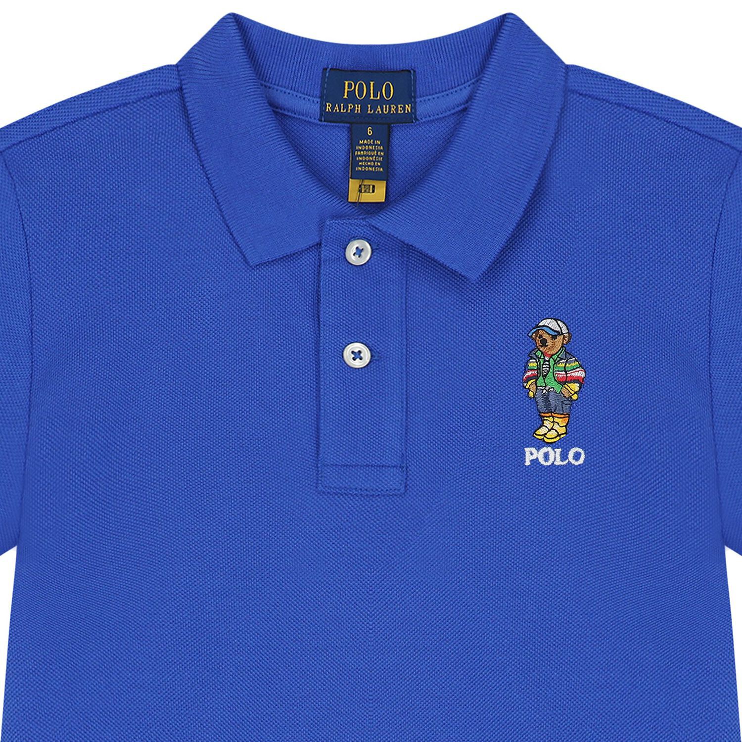 Boys Blue Polo Bear Polo Shirt, 1, hi-res image number null
