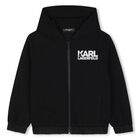 Boys Black Logo Hooded Zip Up Top, 1, hi-res