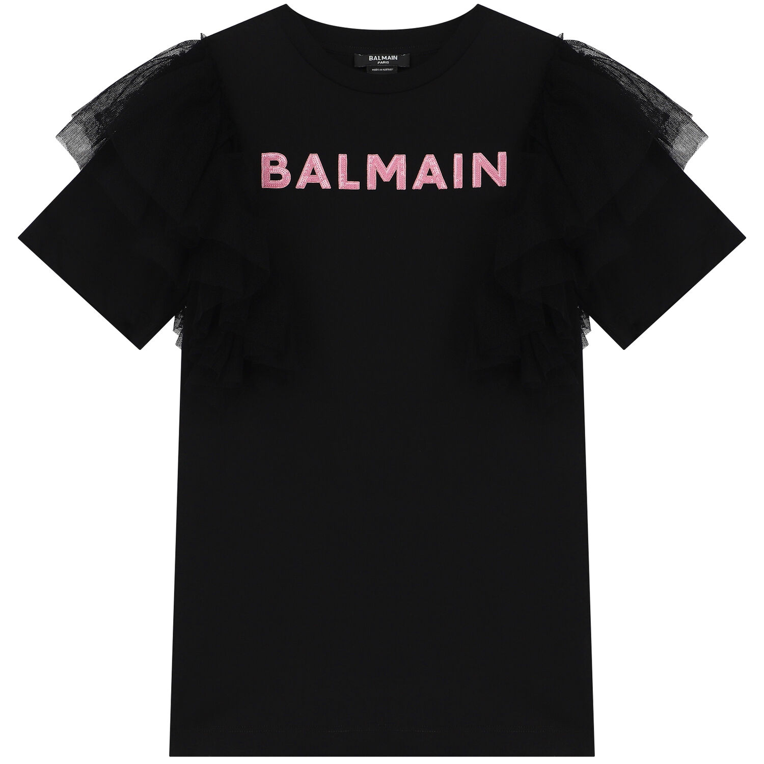 فستان بنات مكشكش بالشعار باللون الأسود, 1, hi-res image number null