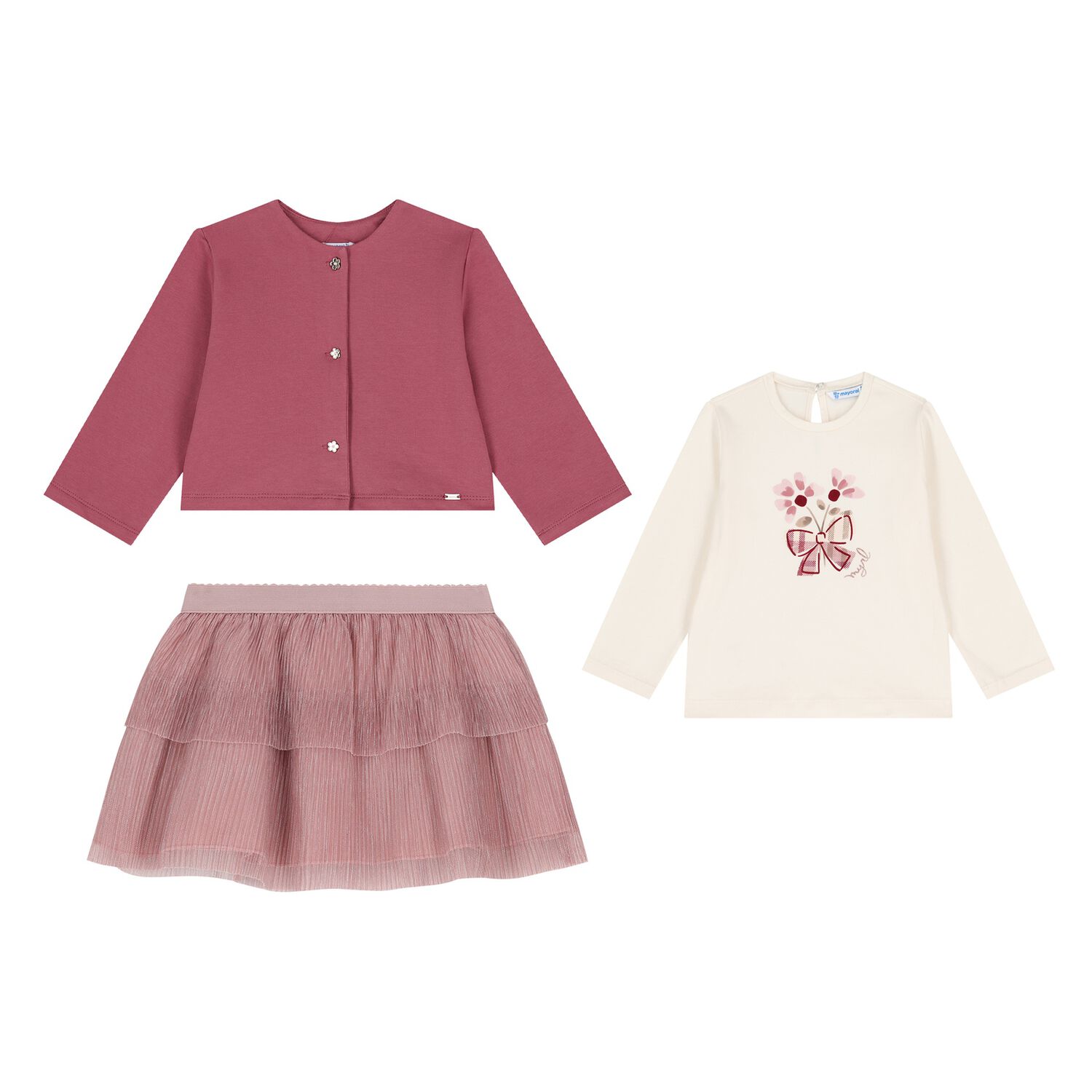 Younger Girls Pink & Ivory Skirt Set, 1, hi-res image number null