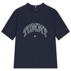 تي شيرت أزرق داكن بشعار للأولاد, 1, hi-res