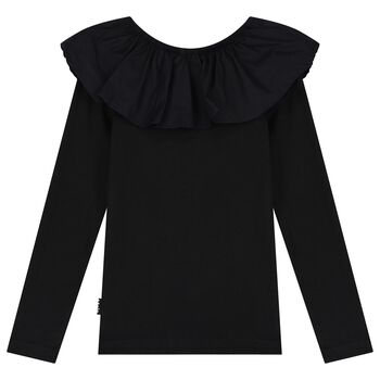 Girls Black Ruffle Long Sleeve Top