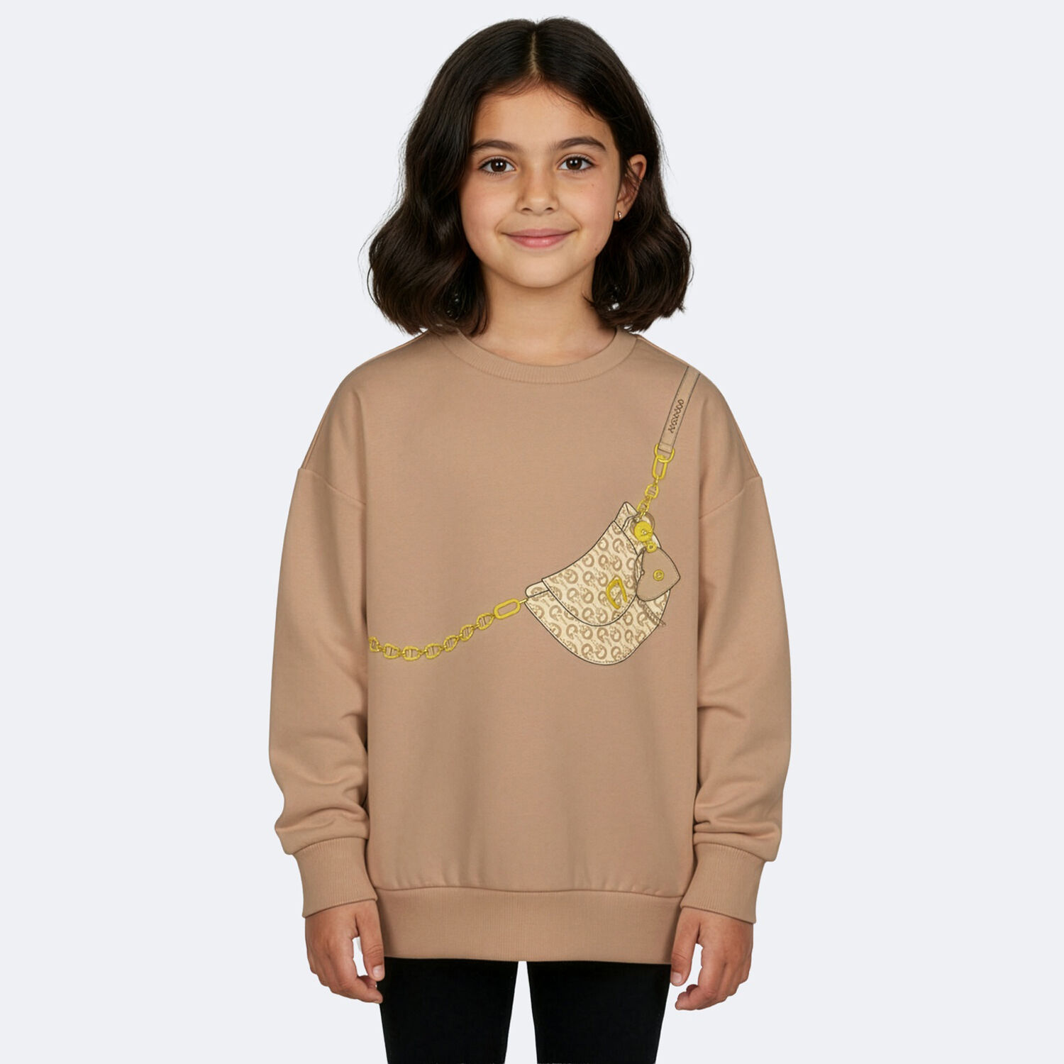Girls Beige Bag Logo Sweatshirt, 2, hi-res