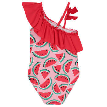 Girls Pink & Red Watermelon Swimsuit