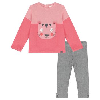Younger Girls Pink & Grey Leggings Set