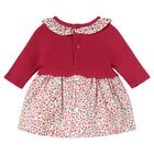 Baby Girls Red & White Floral Knitted Dress, 2, hi-res