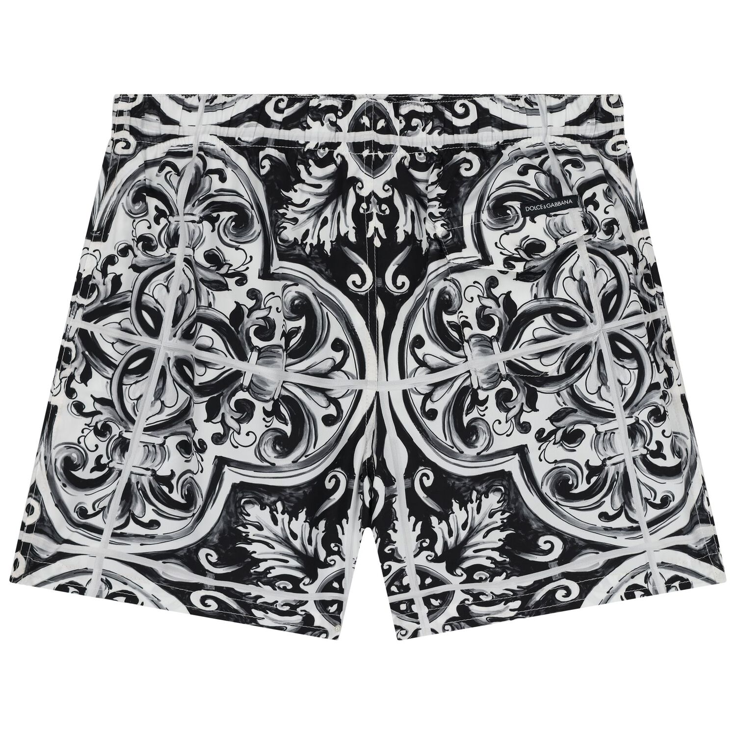 Boys Black & White Majolica Swim Shorts, 1, hi-res